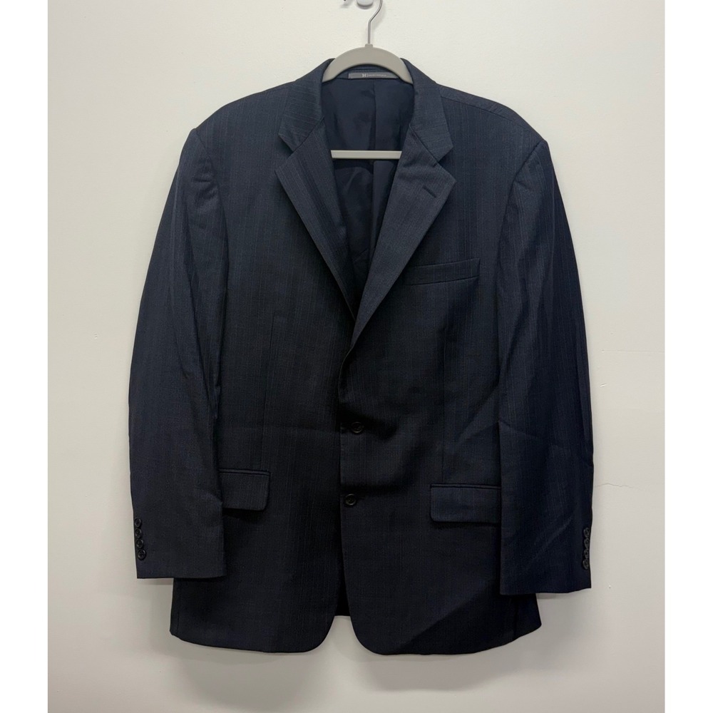 Hickey Freeman Mens Navy Pinstripe Worsted Wool Blazer Suit Jacket 42R USA Made